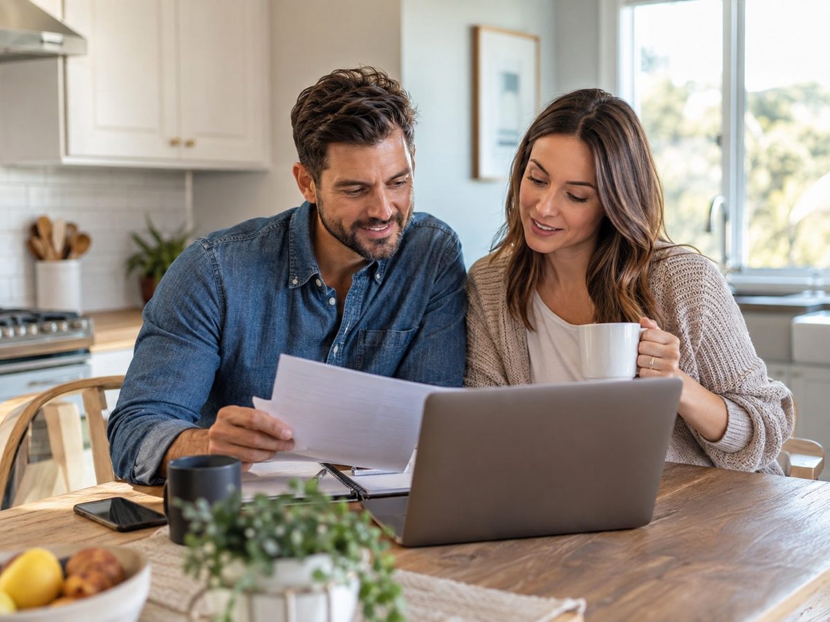 Couple reviewing their mortgage numbers at home